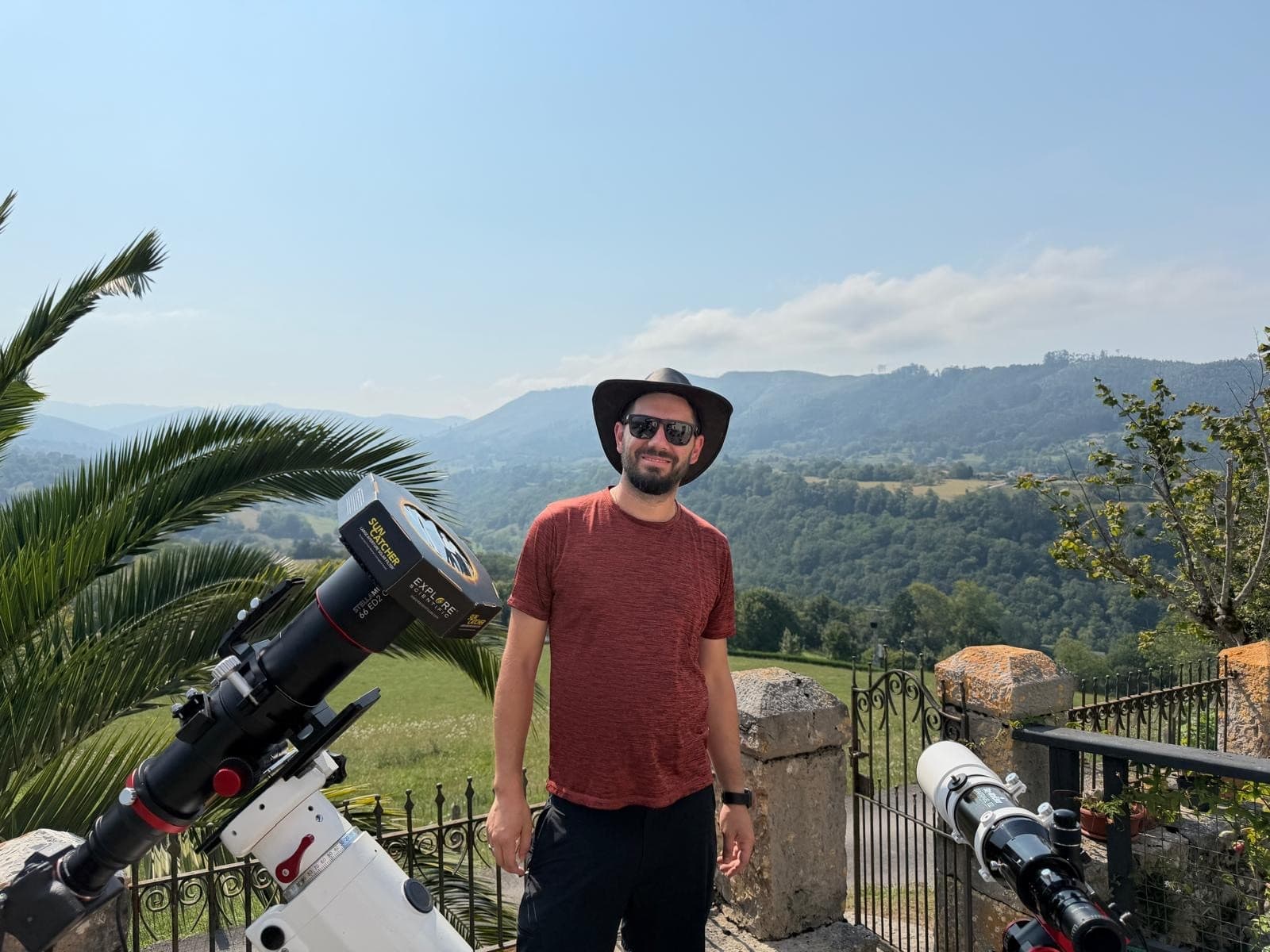 AstroPhilth with solar telescope equipment set up in the garden in northern Spain